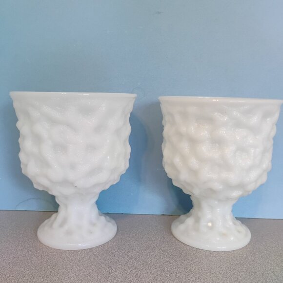 EO Brody Vintage Milk Glass Crinkle Design Planters, set of 2 - Picture 2 of 4